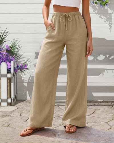 Women's Wide Leg Pants Casual Loose Lightweight Drawstring Trouser