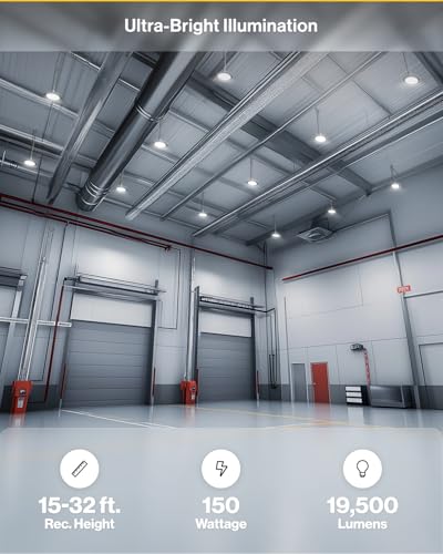 Sunco 10 Pack UFO LED High Bay Light, 150W, 19500 Lumens, 6000k Ultra Bright Commercial Shop Lights for Warehouse, Factor...