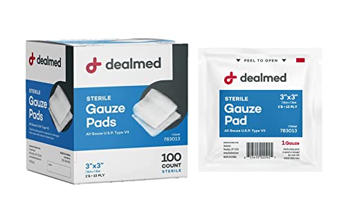 Dealmed 3’’ x 3’’ Sterile Gauze Pads (100 Count) Disposable and Individually Wrapped Medical Gauze Pads, Wound Care Produc...
