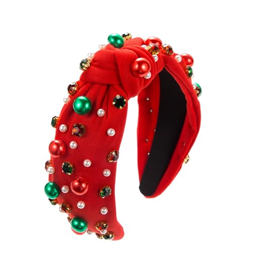 Sokfone Women's Pearl Knotted Headband - Top Knot Holiday Headband, Red and Green Pearl Rhinestone Crystal Gem Hairband, C...