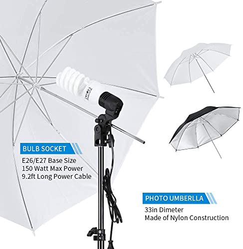 Kshioe Photo Lighting Kit, 2M x 3M/6.6ft x 9.8ft Background Support System and 900W 6400K Umbrellas Softbox Continuous Lig...