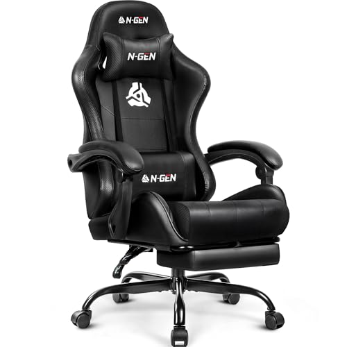N-GEN GAMING Video Gaming Chair with Footrest Lumbar Support for Home Office High Back Recliner Height Adjustable Ergonomi...