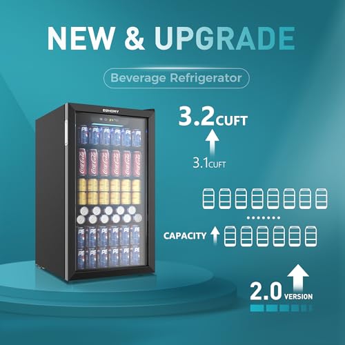 EUHOMY Beverage Refrigerator Cooler, 130 Can Mini Fridge with Glass Door for Soda Beer or Wine, Beverage Cooler for Home, ...