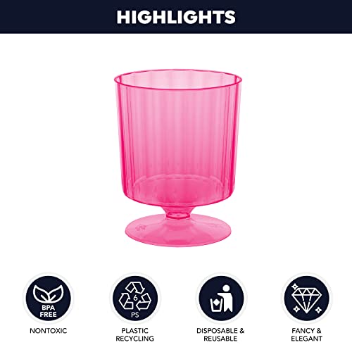 Party Essentials N820029 Hard Plastic One Piece 8-Ounce Wine Glasses, Neon Pink, 20 Count