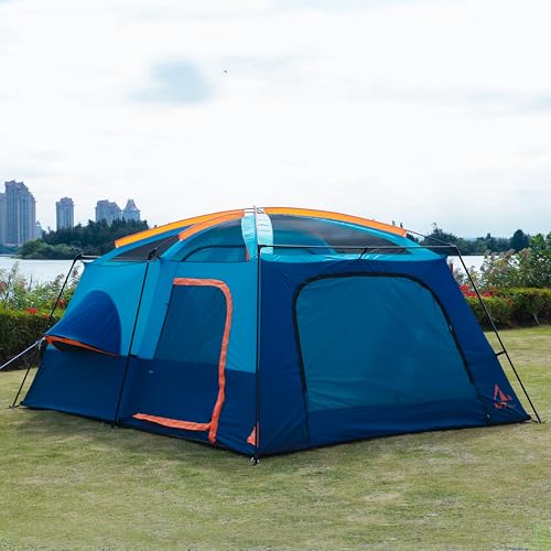 KTT Extra Large Tent 6-10-12-14 Person(Style-B),Family Cabin Tents,2 Rooms,3 Doors and 3 Windows with Mesh,Straight Wall,W...
