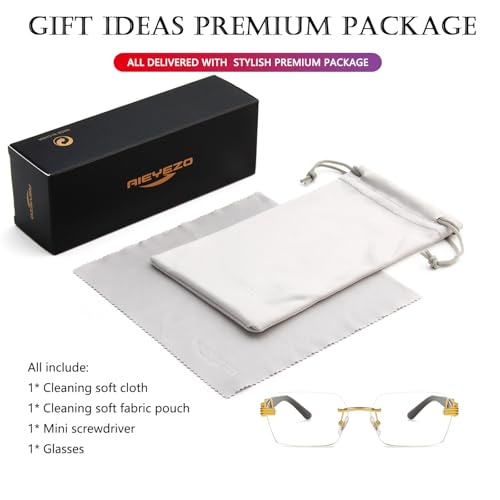 AIEYEZO Retro Rimless Sunglasses Rectangle Unisex Vintage Frameless Sun Glasses Fashion Square Tinted Glasses