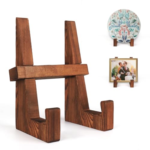 DEBETOOL Wooden Plate Stand - 8.8inch Wood Plate Holder Stand for Display, Rustic Wooden Picture Frame Holder Stand, Decor...