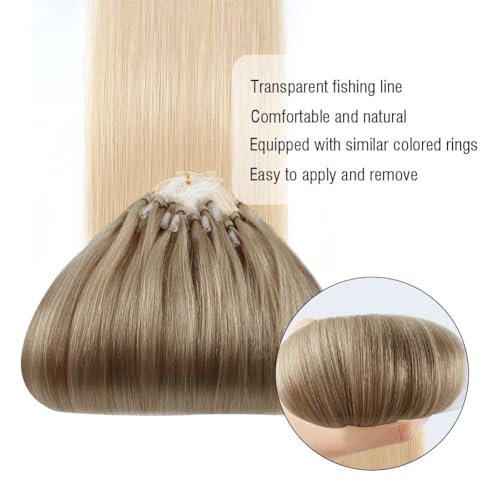 ABH AMAZINGBEAUTY HAIR Micro Ring Ombre Blonde Micro Links Hair Extensions Remy Human Hair Ash Brown Ombre Platinum Blonde Hair Extensions Micro Loop Hair Extensions Balayage Blonde 20inch 50G 50S
