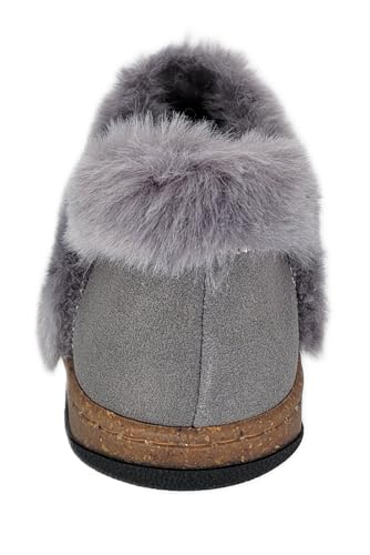 Clarks Womens Suede Leather Ankle Bootie Slipper JMH2034 - Plush Faux Fur Lined - Indoor Outdoor House Slippers For Women