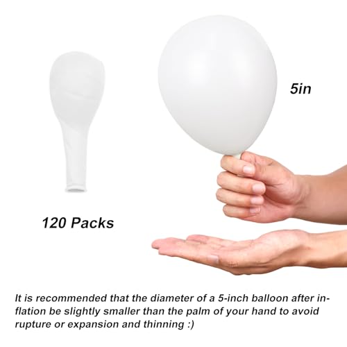 RUBFAC 5 Inch 120pcs White Latex Party Balloons, Thicker White Balloons for Birthday Wedding Baby Shower Graduation Annive...