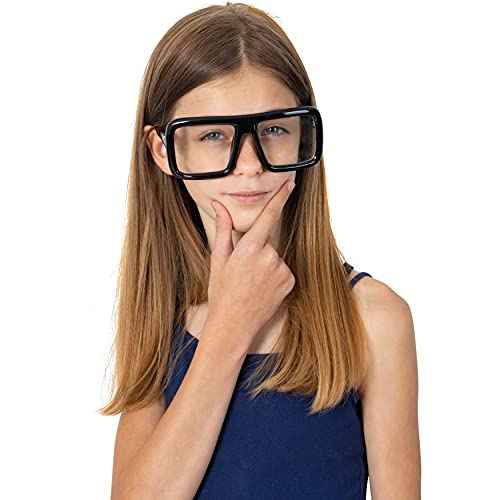Skeleteen Black Oversized Thick Glasses ? Shiny Square Frame Old Man Nerd Costume Accessory Clear Lens Spectacles for Adults and Children