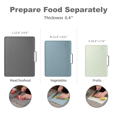KOFRAND Plastic Cutting Boards with Grinding Area and Measurement, Cutting Boards for Kitchen Dishwasher Safe, Set of 3 wi...