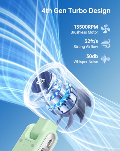 Bearwind Portable Handheld Turbo Fan - 5 Gear High Speed 4000mAh Rechargeable Mini Personal Hand Fan Blow Cold Air, Batter...