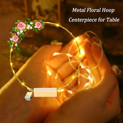 Centerpiece Table Decorations 10Pcs 12 Inch,Metal Floral Hoop Wedding centerpieces for Tables with Lights.Wreath Gold Hoop...