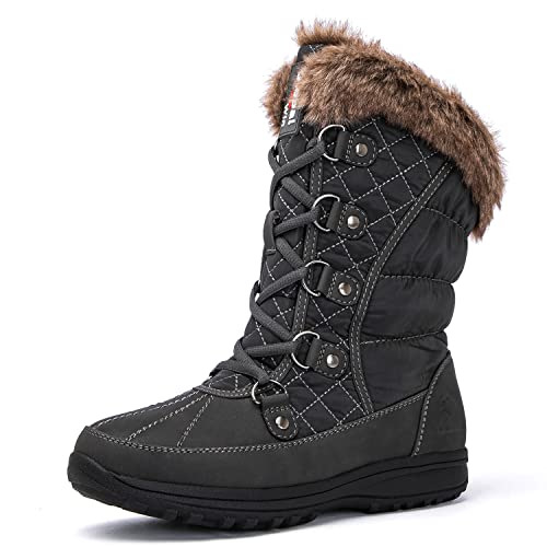 GLOBALWIN Women's Snow Boots Mid Calf Warm Winter Fashion Boots Comfortable Lace-UpWaterproof Boots Insulated Non-Slip Out...