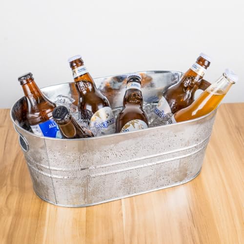 3 Gallon Galvanized Tub Beverage Tubs, Metal Ice Buckets for Cocktail Bar Wine Beer Drink Buckets with Handles Large Tub I...