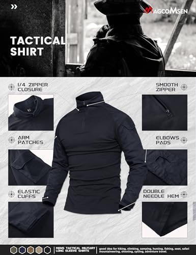 MAGCOMSEN Men's Tactical Military Shirts 1/4 Zip Long Sleeve Shirt with Pockets