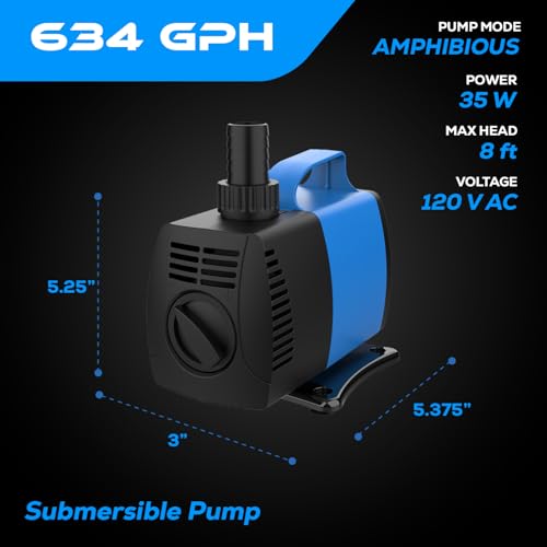 JAJALE 634 GPH Amphibious Submersible and Inline Water Pump - For Aquarium, Pond, Hydroponics, Fountain with Ceramic Shaf...