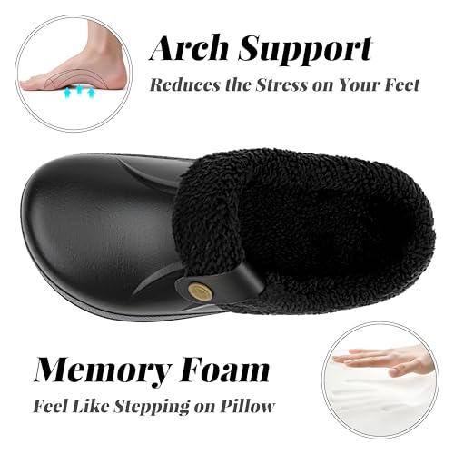 ChayChax Women and Men Fur Lined Clogs Memory Foam Warm Fuzzy Slippers Winter Waterproof Indoor Outdoor Slipper