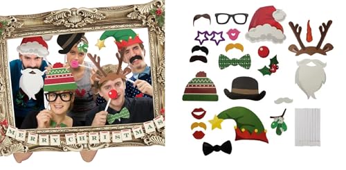 Festive Holiday Christmas Photo Booth Props with Card Frame Holiday Party Decoration and Entertainment