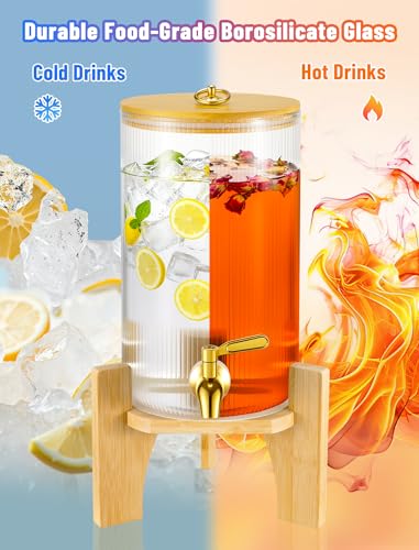NiHome 1.3 Gallon Drink Dispenser for Parties, 4.9 L Glass Iced Beverage Dispenser, Large Glass Party Drink Dispensers for...