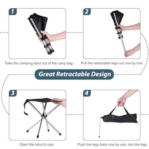 KOKSRY Portable Stool, 13.8 Inch High & 1.32 lbs Small Folding Chair, Telescopic Compact Foldable Stool with Carry Bag for...