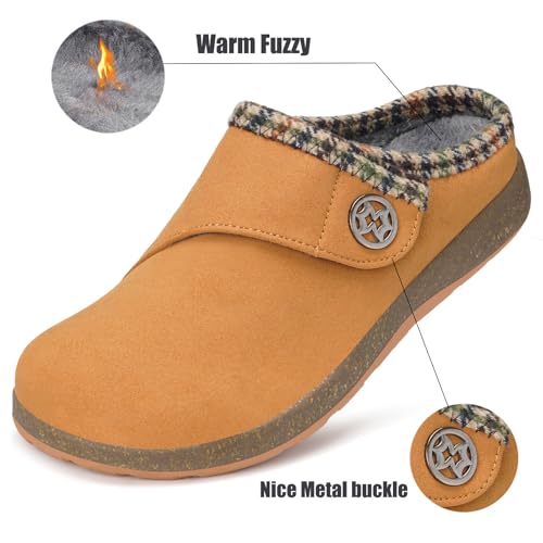 Eagsouni Women's Men's Wide Width Slippers Suede Fuzzy Slippers Winter Warm Fur Lined Slip on House Shoes Outdoor with Rem...
