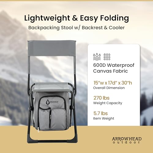 Arrowhead Outdoor Multi-Function 3-in-1 Compact Camp Chair: Backpack, Stool & Insulated Cooler, w/Bottle Holder & Storage ...