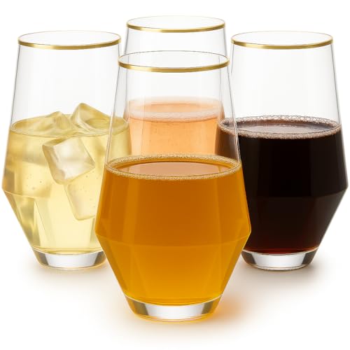48 Pack Diamond Unbreakable Stemless Plastic Wine Stemless Toasting coacktail Glasses, Durable 9 Oz BPA-Free Disposable Ch...