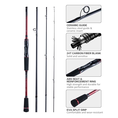 Goture Travel Fishing Rods with Case, 4 Piece Fishing Rod, Casting/Spinning Rod, 24T Carbon Fiber Quality Fishing Pole for...