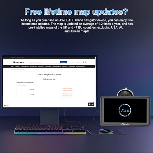 AWESAFE GPS Navigator for Car, Latest 2025 Map 7 Inch Touch Screen, Real Voice Spoken Turn-by-Turn Direction Reminding Nav...