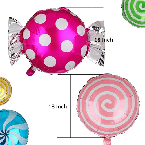 Sweet Candy Balloon Set Candies Theme Swirl Helium Mylar Foil Balloons Party Birthday Decor Supplies Round Daughters 12 Pc...