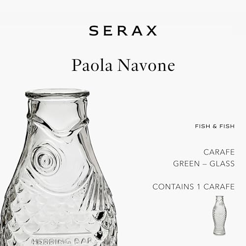 Serax Glass Water Pitcher | Fish & Fish glassware by Paola Navone | Wine Carafe Decanter 28.74 fl oz | Clear Bottle Contai...