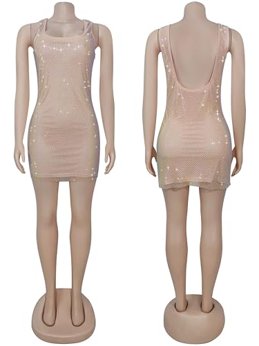 Zoctuo Sparkling Mesh Rhinestone Mini Dress for Women NYE, Christmas Party & Night Out