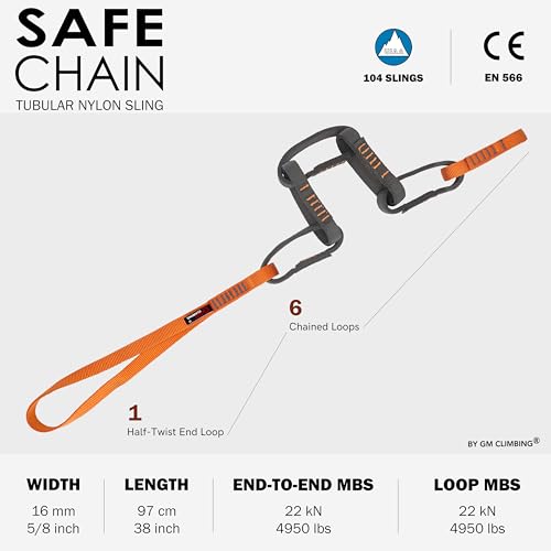 GM CLIMBING 16mm Nylon Safe Chain PAS Sling 22kN CE UIAA Certified for Personal Anchor System Rappel Transition Aid Climbi...