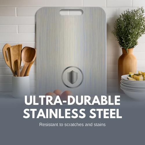 Premium Stainless Steel Cutting Board – Ultra-Durable, Lightweight, Knife-Friendly Surface, Heat & Stain Resistant, and Do...