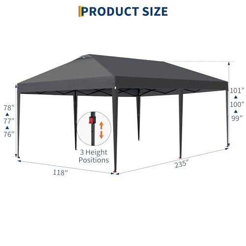 GarveeLife 10x20 Pop Up Canopy Tent, One Push Setup, Easy Setup Instant Outdoor Canopy with Vent and Wheeled Bag, 4 Sandba...