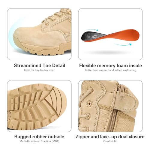 NORTIV 8 Mens Military Tactical Work Boots Hiking Side Zip Leather Outdoor Motorcycle Combat Boots Response