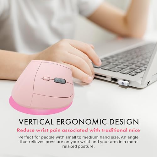 J-Tech Digital Wireless Mouse, Vertical Ergonomic Mouse with 2.4G Wireless & Bluetooth for 3 Multi-Device Function, Adjust...