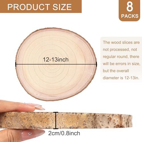 Adrattnay 8pcs Wood Slices for Centerpieces 12-13Inches, Round Paulownia Wood Circles for Table Decor, Rustic Wedding, Bab...