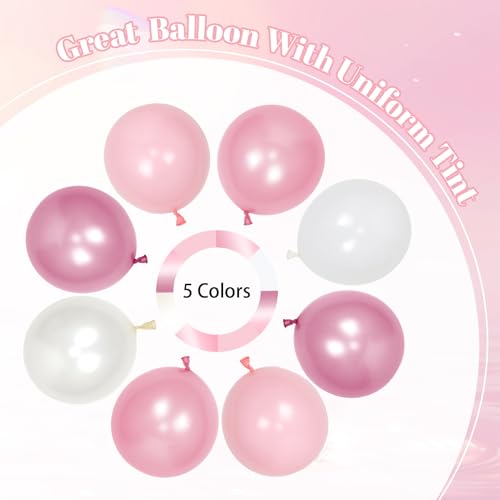 Pink Birthday Decorations with Pearl White Light Pearl Metallic Pink Foil Balloons Fringe Curtain Banner for Happy Birthda...