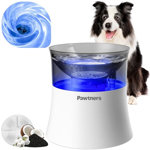 Pawtners Dog Water Fountain, 1 Gallon Automatic No Spill Pet Water Bowl Dispenser for Small Medium Large Dogs with Vortex ...