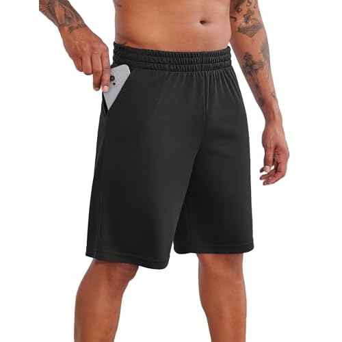 PINSPARK Mens Basketball Shorts with Pockets - 10" Quick Dry Lightweight Athletic Shorts Mesh Gym Shorts for Men