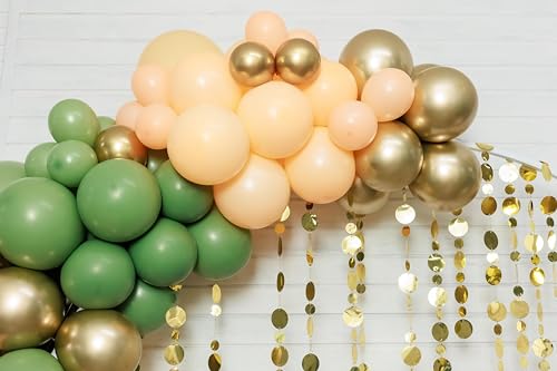 PatiCool Nude Balloons - 12 inch 100pcs Latex - Round Neutral Boho Birthday with 2 Ribbons, Helium Apricot Balloons for Bi...
