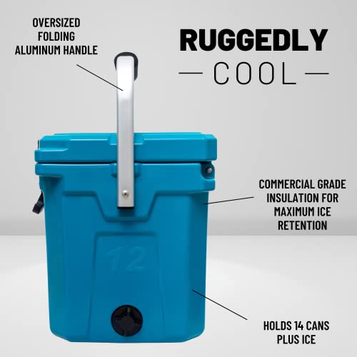 CAMP-ZERO 12 | 12.6 Qt. Premium Cooler with Molded-in Cup Holders and Folding Aluminum Handle, Turquoise (CZ12L-DT)