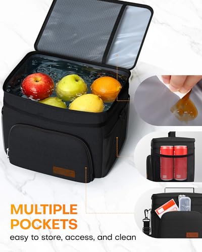 HOTOR Insulated Lunch Box for Men & Women - Leak-Proof Cooler Lunch Bag with 4 Pockets, Adjustable Strap, Ideal for Work, ...