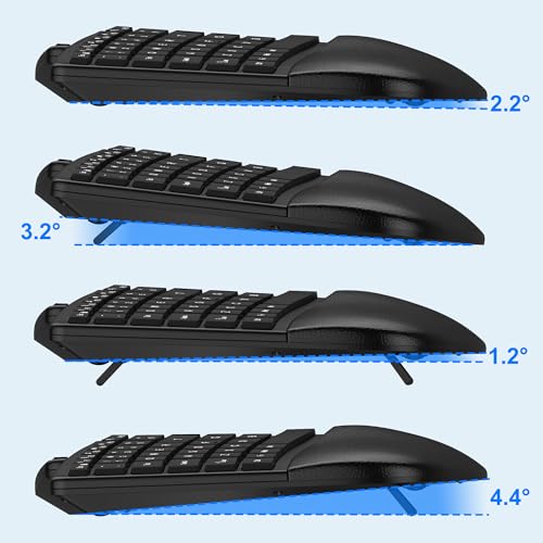 Ergonomic Wireless Keyboard Mouse Combo, Bluetooth/2.4G Split Design Keyboard with Palm Rest and 3 Levels DPI Adjustable W...
