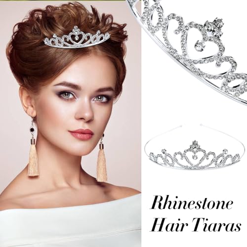 Cinaci 8 Pieces Silver Metal Bridal Wedding Party Prom Rhinestone Headbands Flower Girl Hair Bands Tiaras Crowns Accessori...