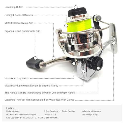 Portable Small Pen Fishing Rod and All Metal Spinning Reel Combo, 38inches Pocket Mini Telescopic Fishing Pole Kit for Riv...