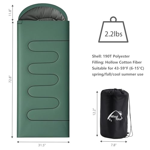Wind Tour 3 Season Lightweight Waterproof Sleeping Bag Indoor & Outdoor for Hiking Backpacking Camping Traveling